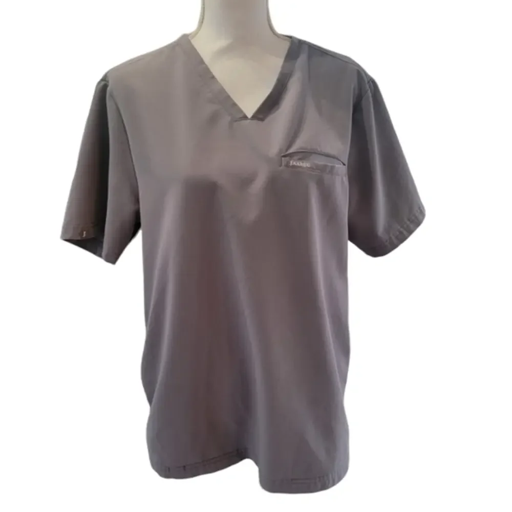 Jaanuu grey scrub top size medium hidden zippered pockets medical nurse uniforms